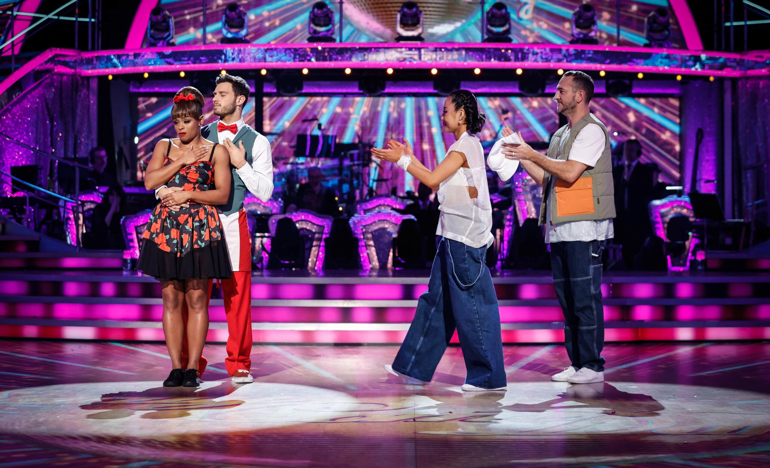 Will and Nancy clap for Fleur and Vito during Strictly results