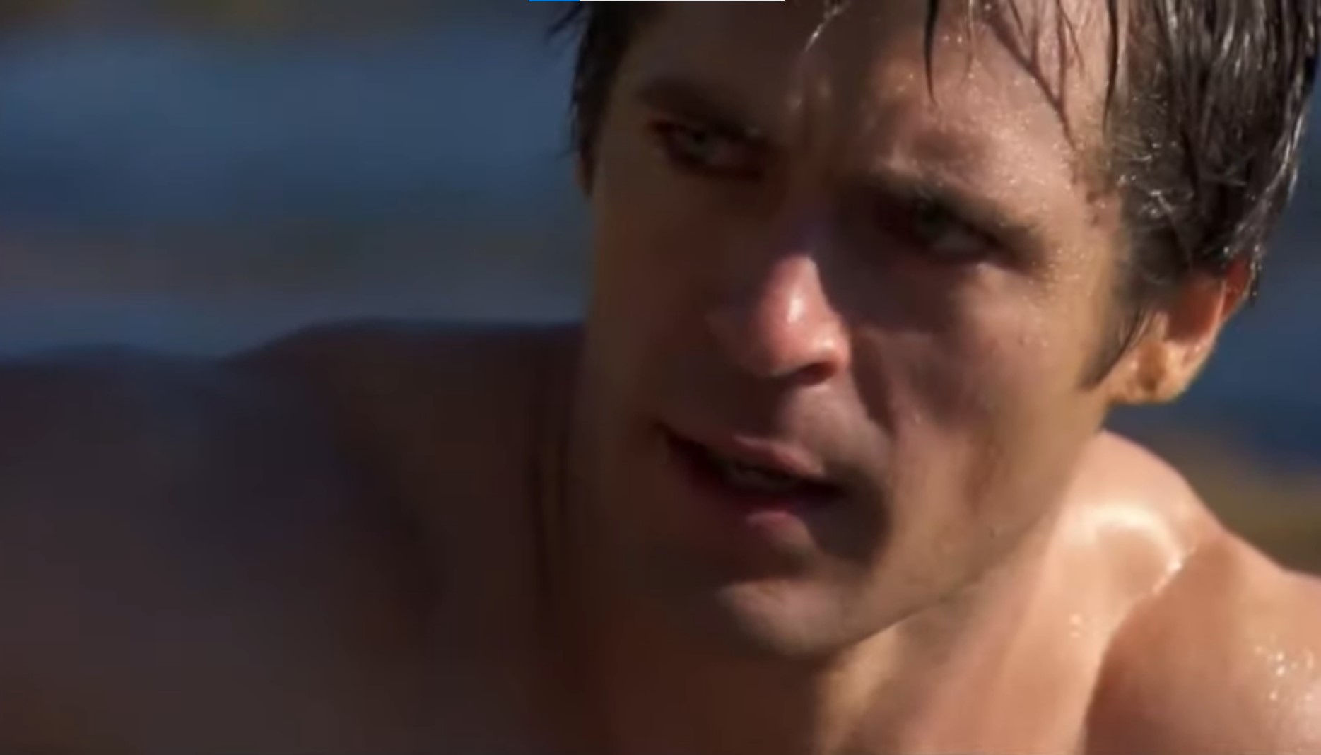 Kyle Pryor as Dr Nate Cooper in Home and Away looking serious without a shirt