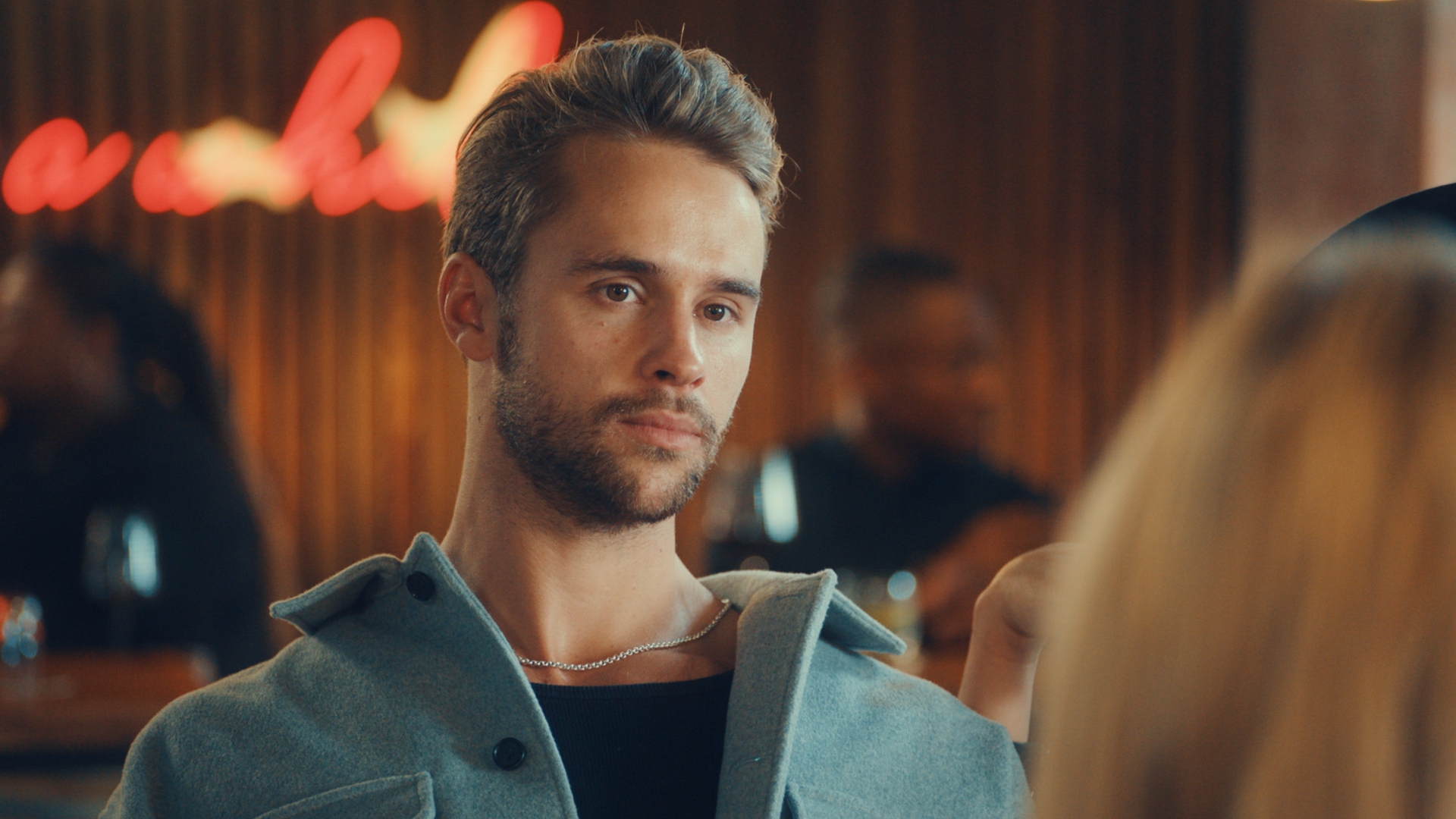 Julius Cowdrey frowning in Made In Chelsea