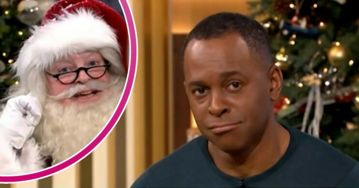Andi Peters frowning and Santa smiling on This Morning