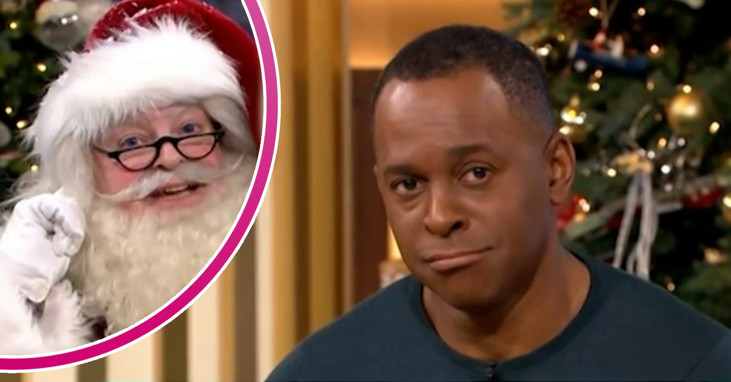 Andi Peters frowning and Santa smiling on This Morning