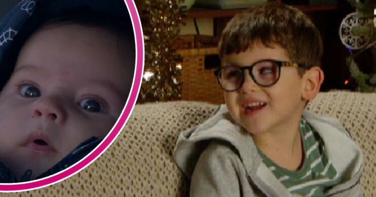 Isaac as a baby and Isaac smiling in Emmerdale