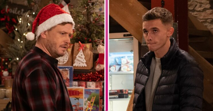 David wearing a Santa hat next to a picture of Jacob looking awkward