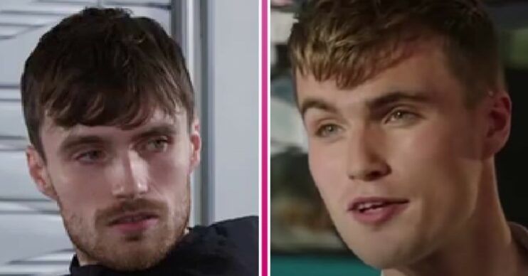 Justin looking sad in Coronation Street and Scott smiling in Waterloo Road