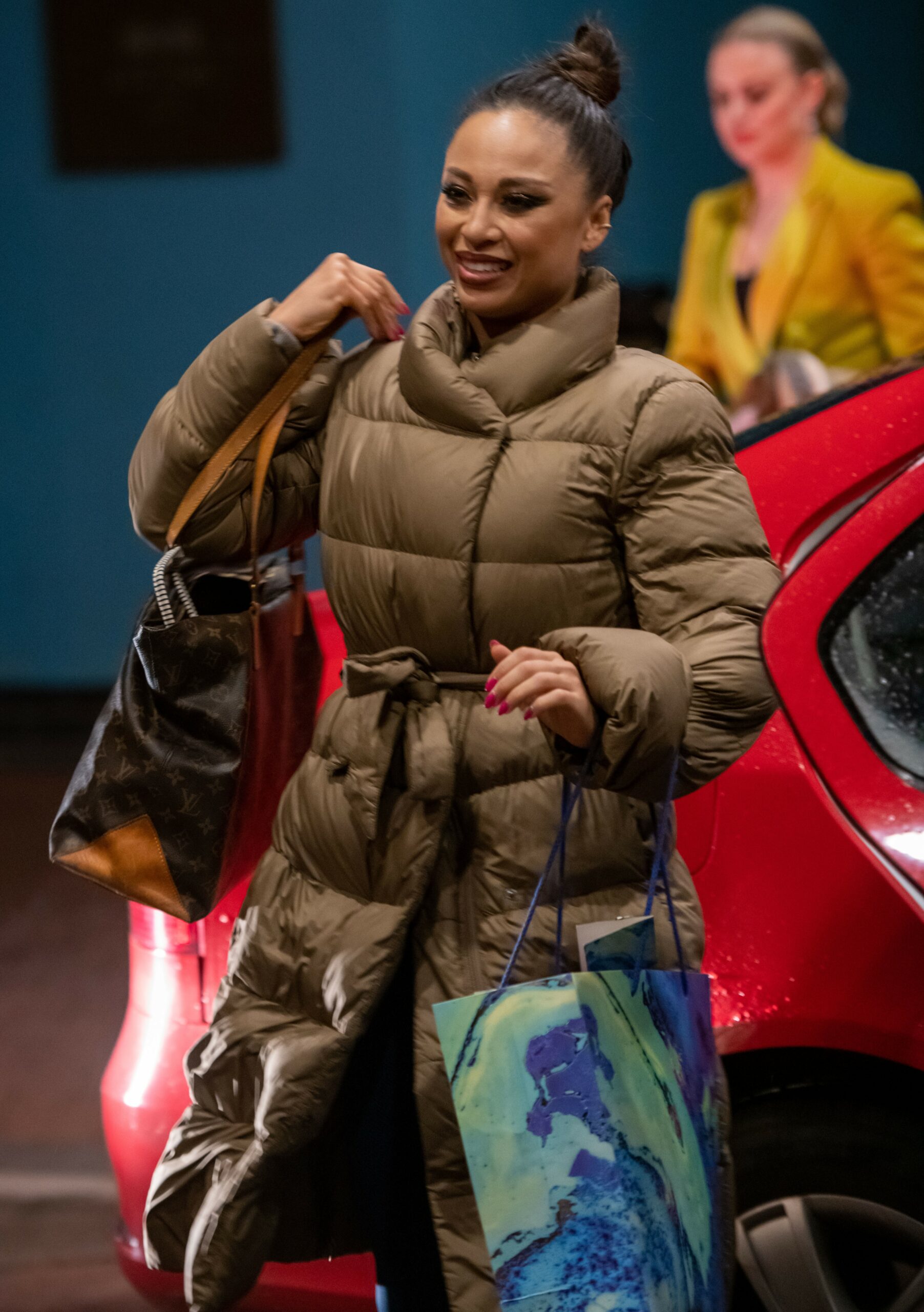 Strictly star Katya Jones smiling outside hotel in Blackpool