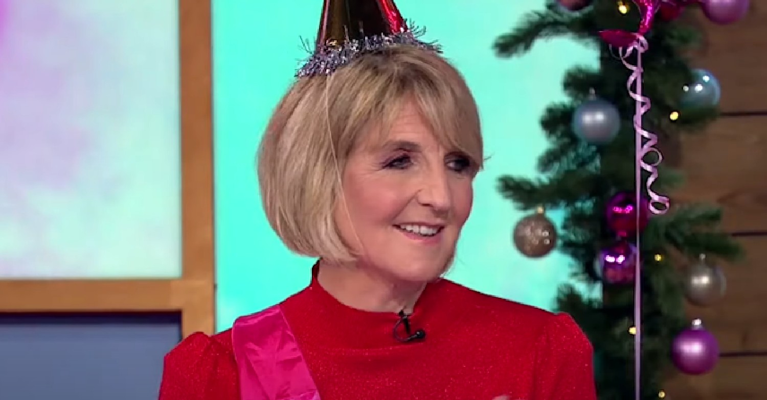Kaye Adams wearing birthday hat on Loose Women