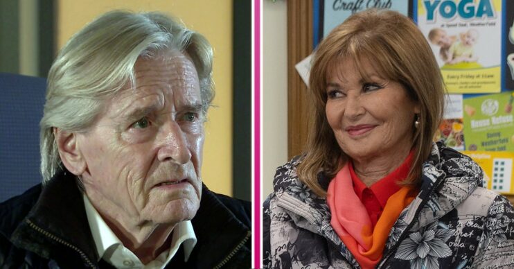 Ken looking worried and Martha smiling in Coronation Street