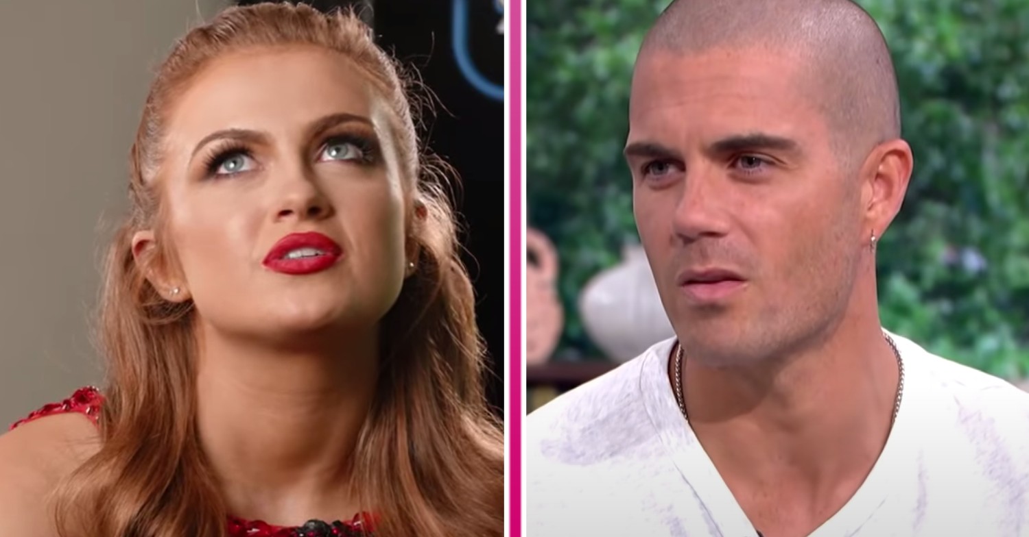 Maisie Smith looks upwards, Max George looks concerned