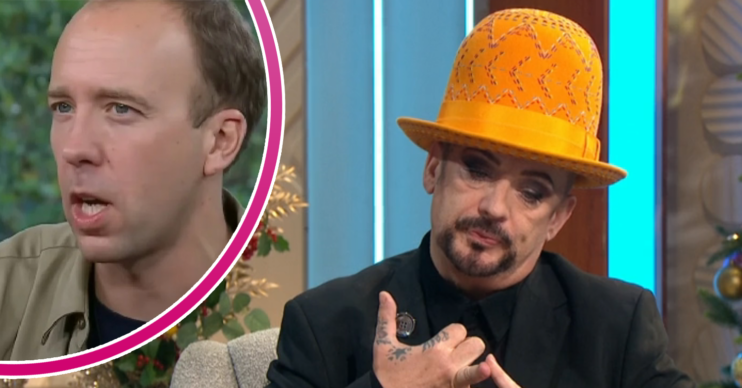Boy George in a hat and Matt Hancock in the jungle
