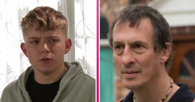Max looking angry and Spider looking worried in Coronation Street