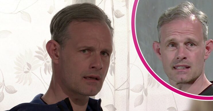 Nick looking serious on Coronation Street; inset, he looks taken aback (Credit: ITV/Composite: Entertainment Daily)