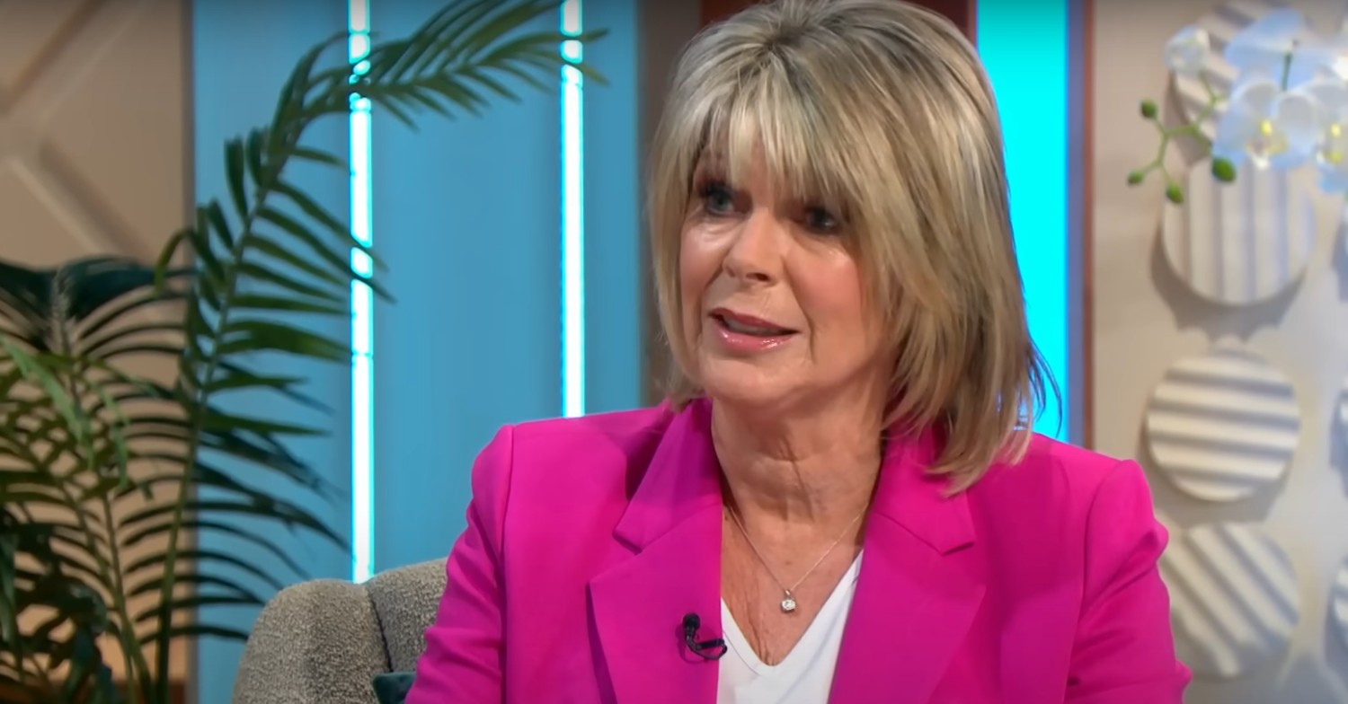 Ruth Langsford wearing a bright pink blazer on Lorraine