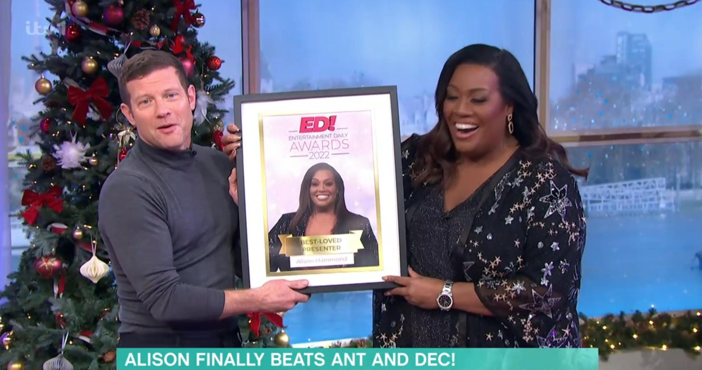 Alison Hammond being given her Entertainment Daily Award on This Morning