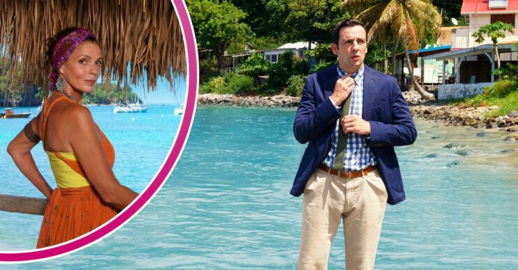 Elizabeth Bourgine and Ralf Little in character in Death In Paradise