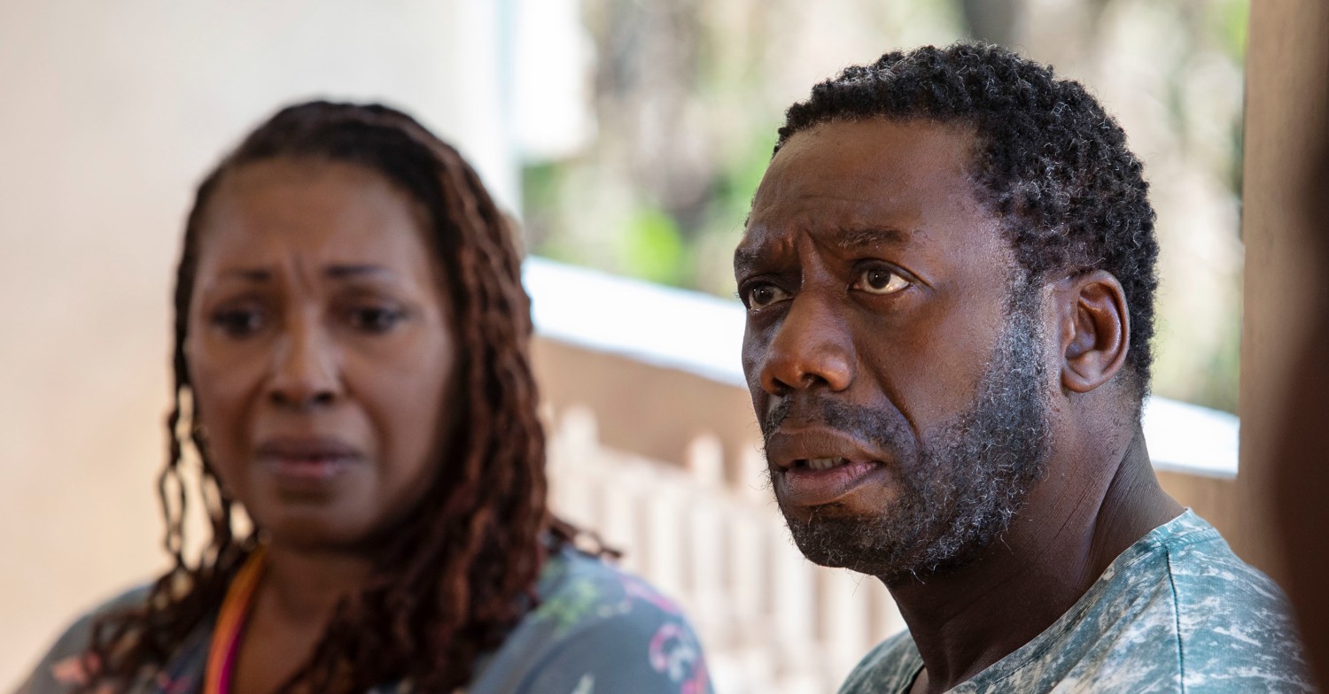 Jo Martin and Hakeem Kae-Kazeem in character in Death in Paradise