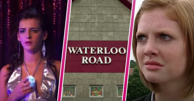 Vicki looking worried, Waterloo Road sign and Danielle looking disgusted