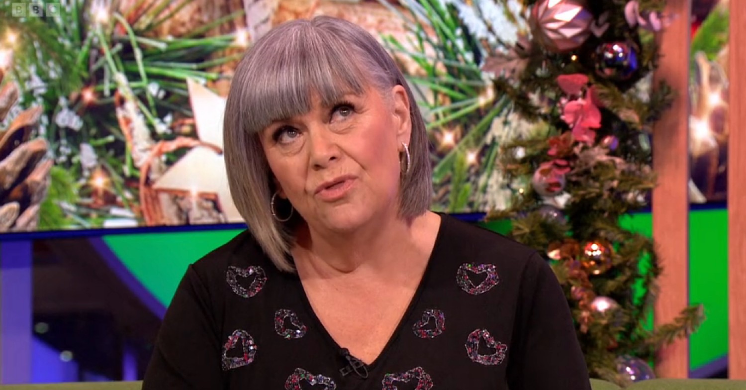 Dawn French looking up on The One Show 