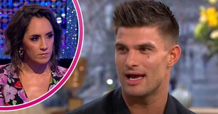Strictly star Janette Manrara looking concerned, Aljaz Skorjanec speaking