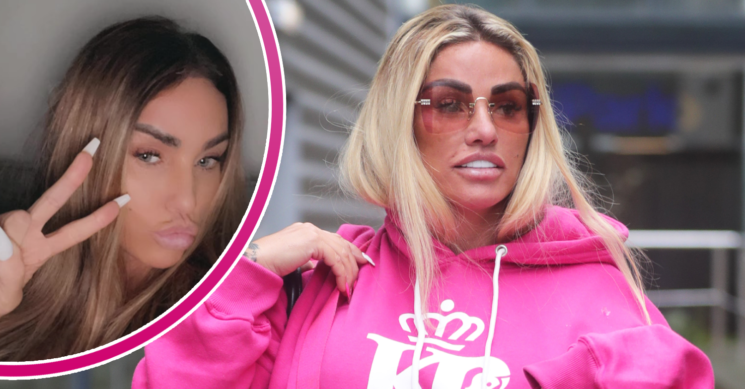Split image of Katie Price, a selfie and a shot of her walking in the street