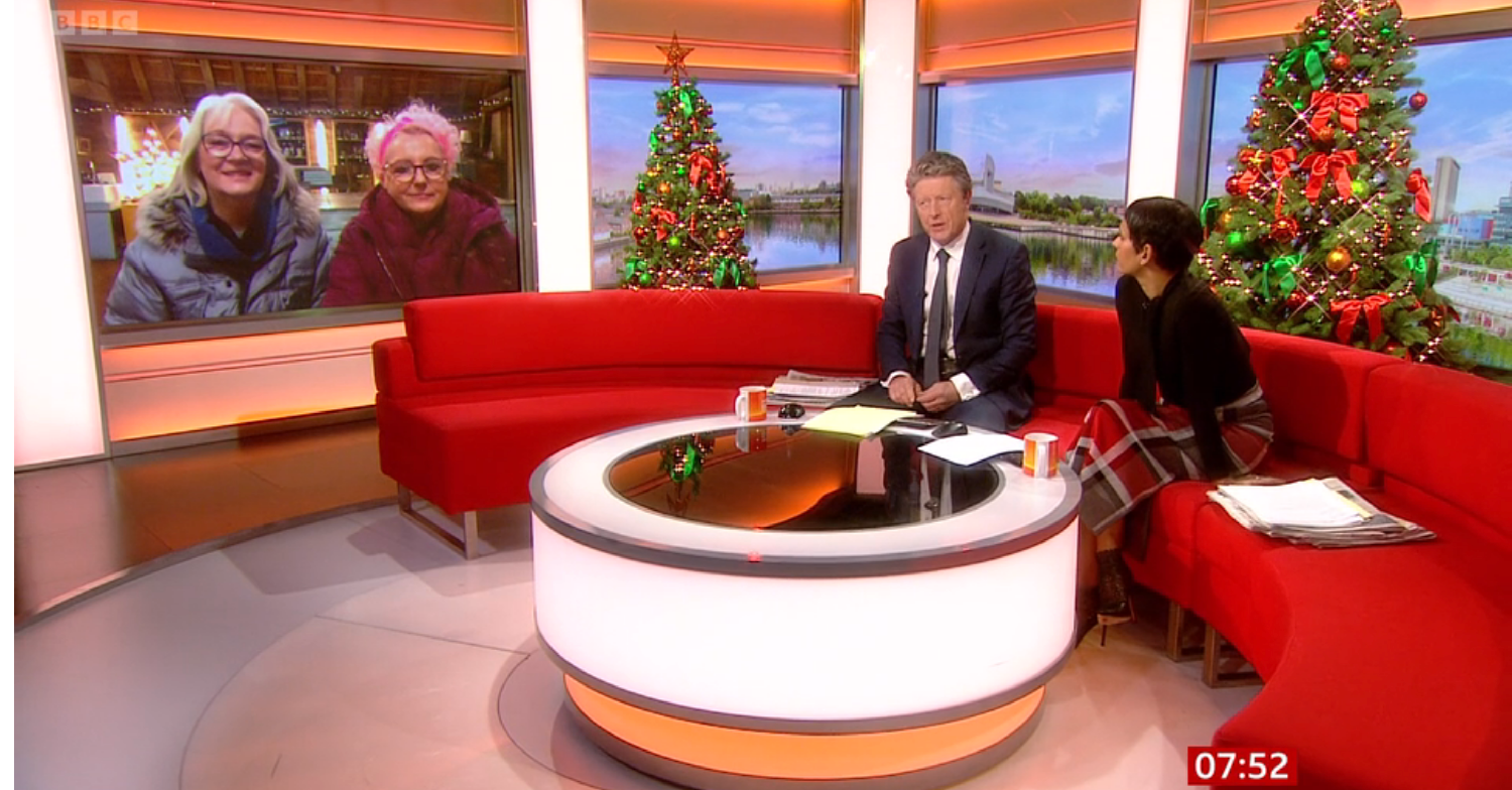Charlie Stayt and Naga Munchetty speaking to Julie Tatchell and Amanda Middleditch on BBC Breakfast today 