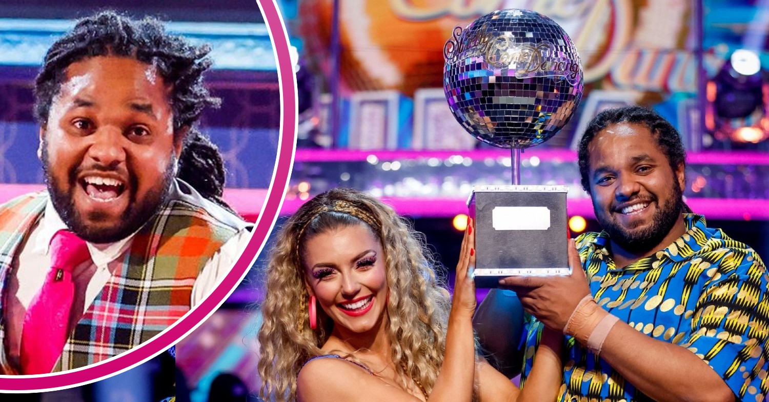 Strictly Come Dancing stars Hamza and Jowita lifting the glitterball