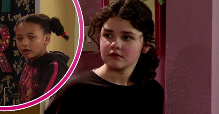 Hope and Ruby looking shocked in Coronation Street