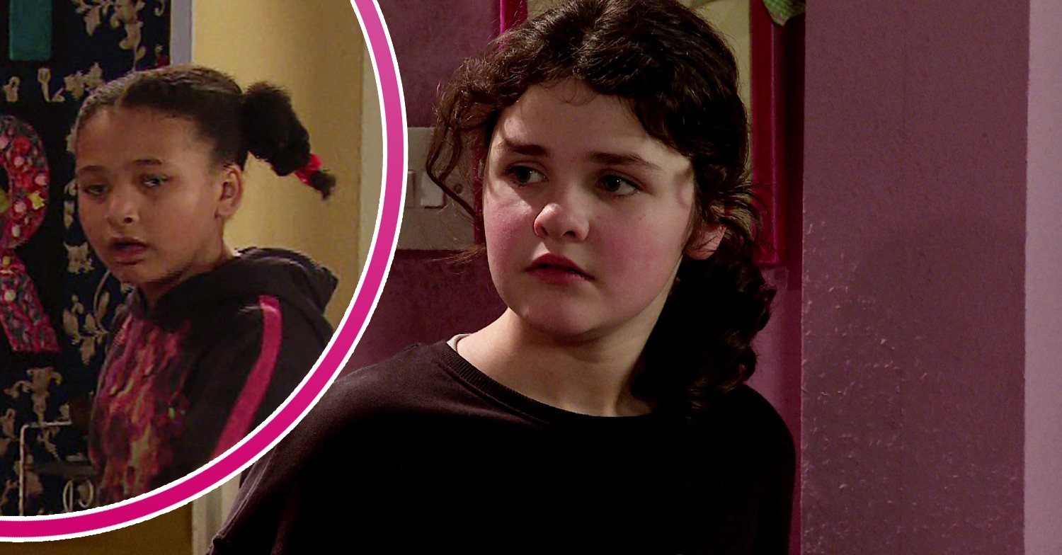 Hope and Ruby looking shocked in Coronation Street