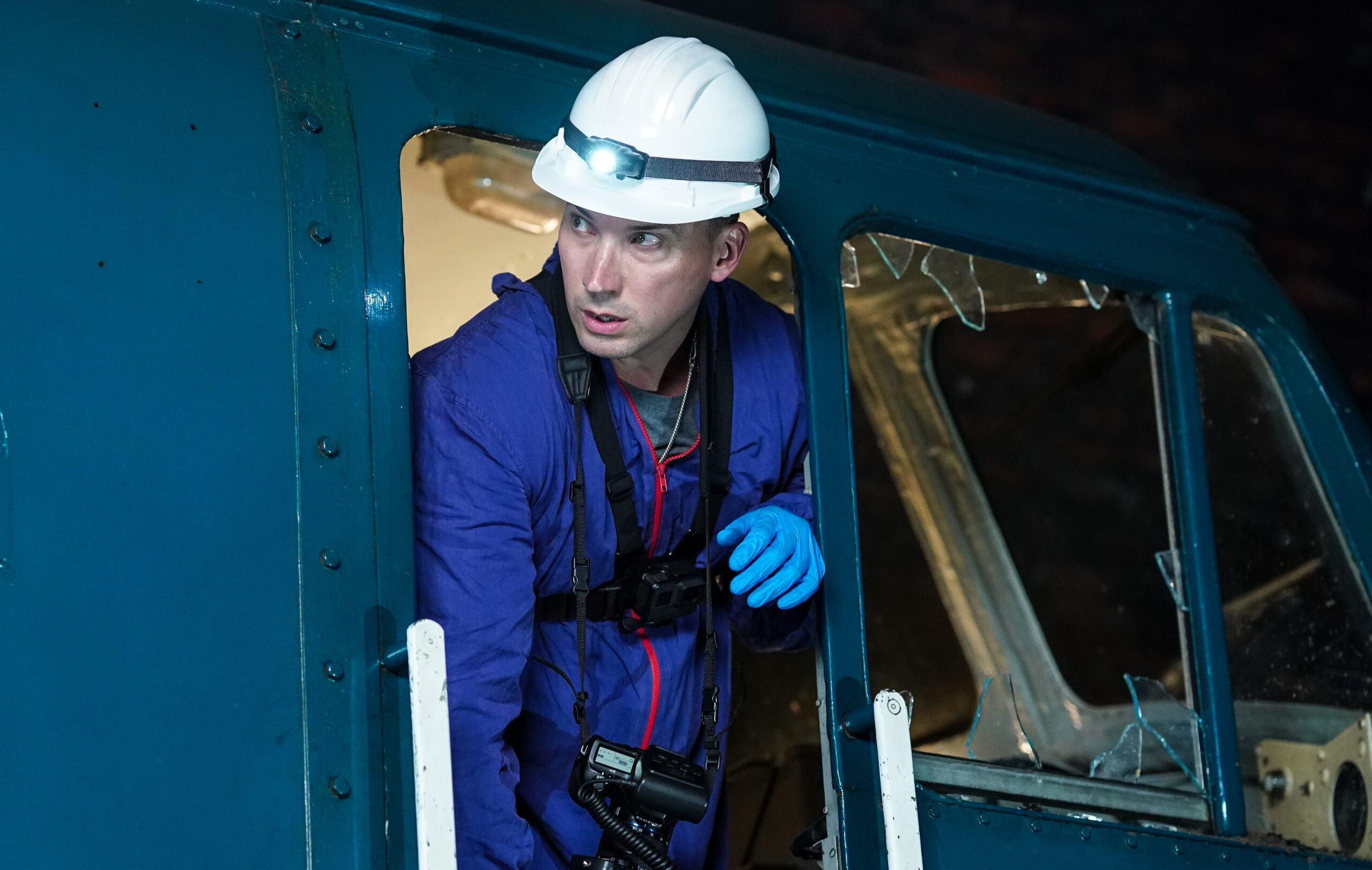 Jack looks out of a damaged train in Silent Witness Heart of Darkness