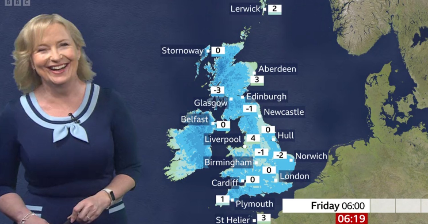 Carol Kirkwood presenting the weather on BBC Breakfast