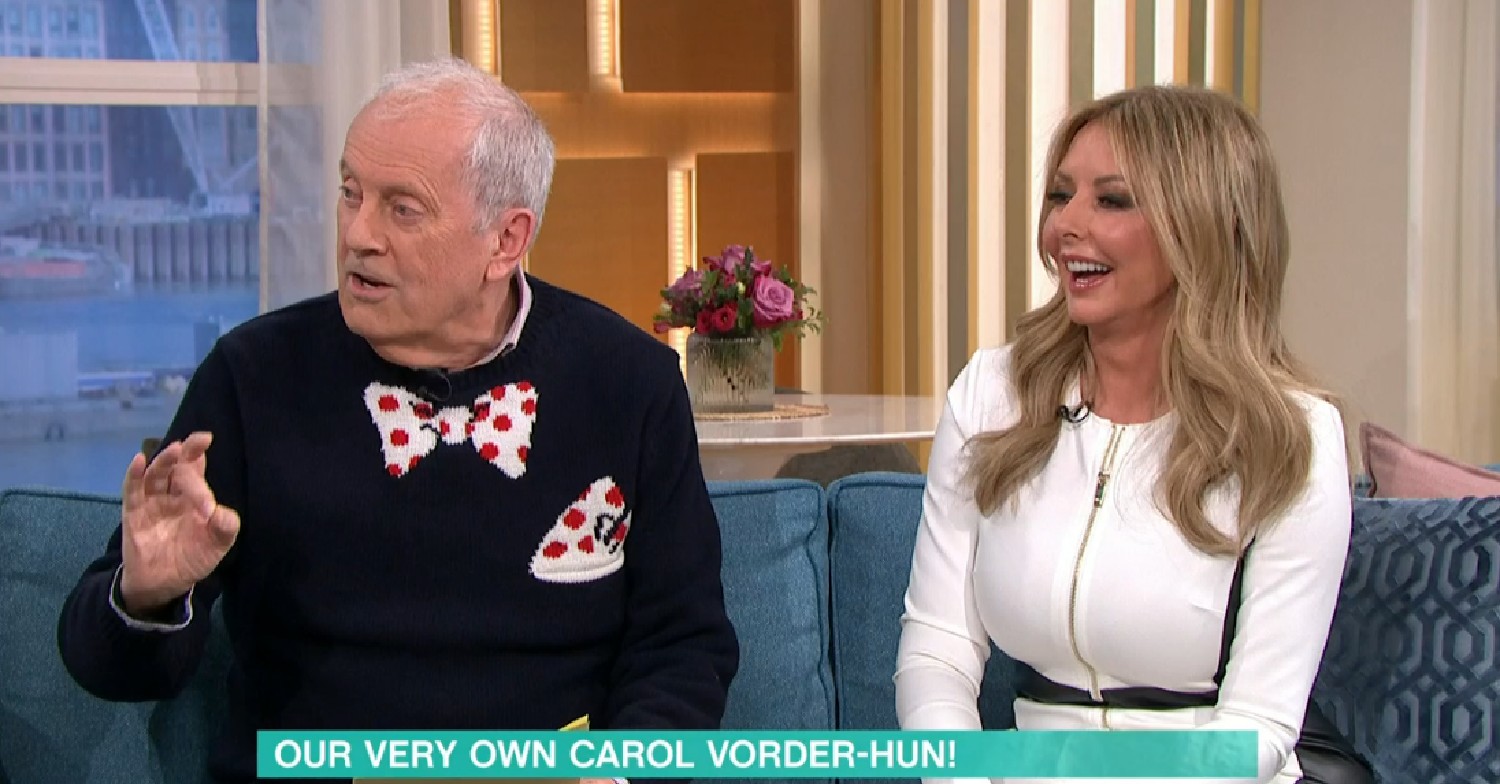 Gyles Brandreth and Carol Vorderman speaking on This Morning today