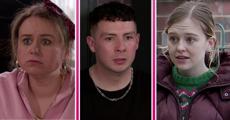 Coronation Street's Gemma is looking deflated, Jacob is looking frightened and Summer is looking shocked