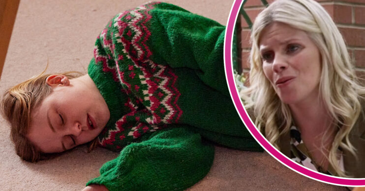 Coronation Street's Summer is lying unconscious on the floor and, in a bubble, Esther is looking concerned