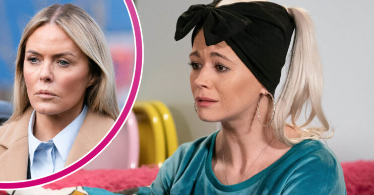 EastEnders' Lola is looking upset and, in a bubble, Emma is in thought