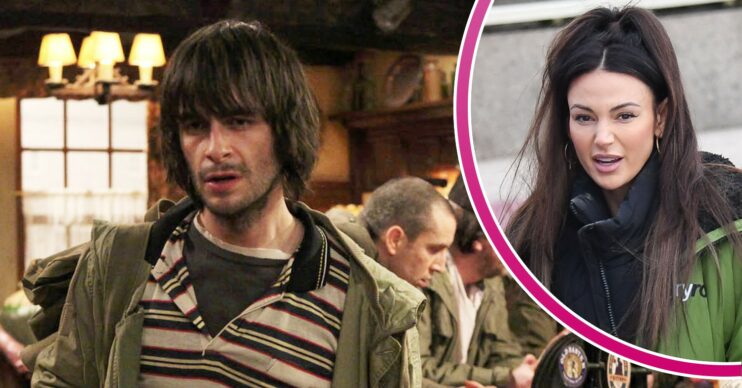 Eli Dingle looking annoyed and Michelle Keegan filming for Brassic