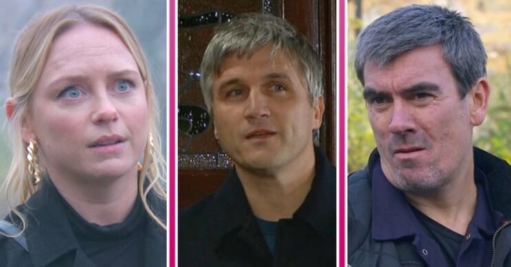 Emmerdale's Amy Caleb and Cain in threeway split pic