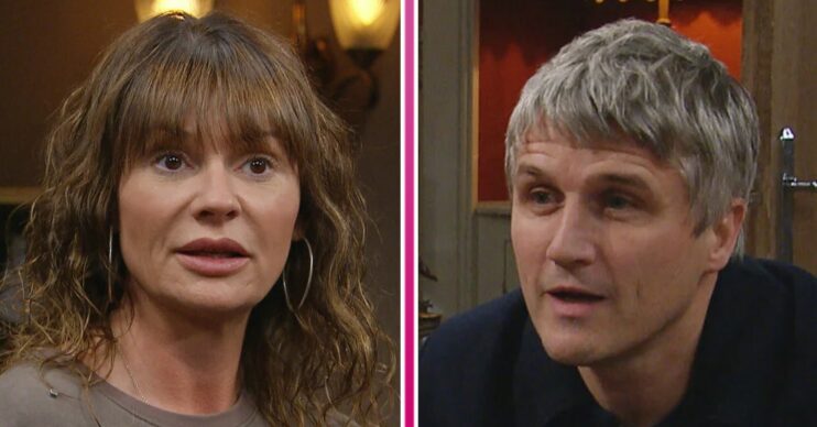 Emmerdale's Chas and Caleb two-way split pic