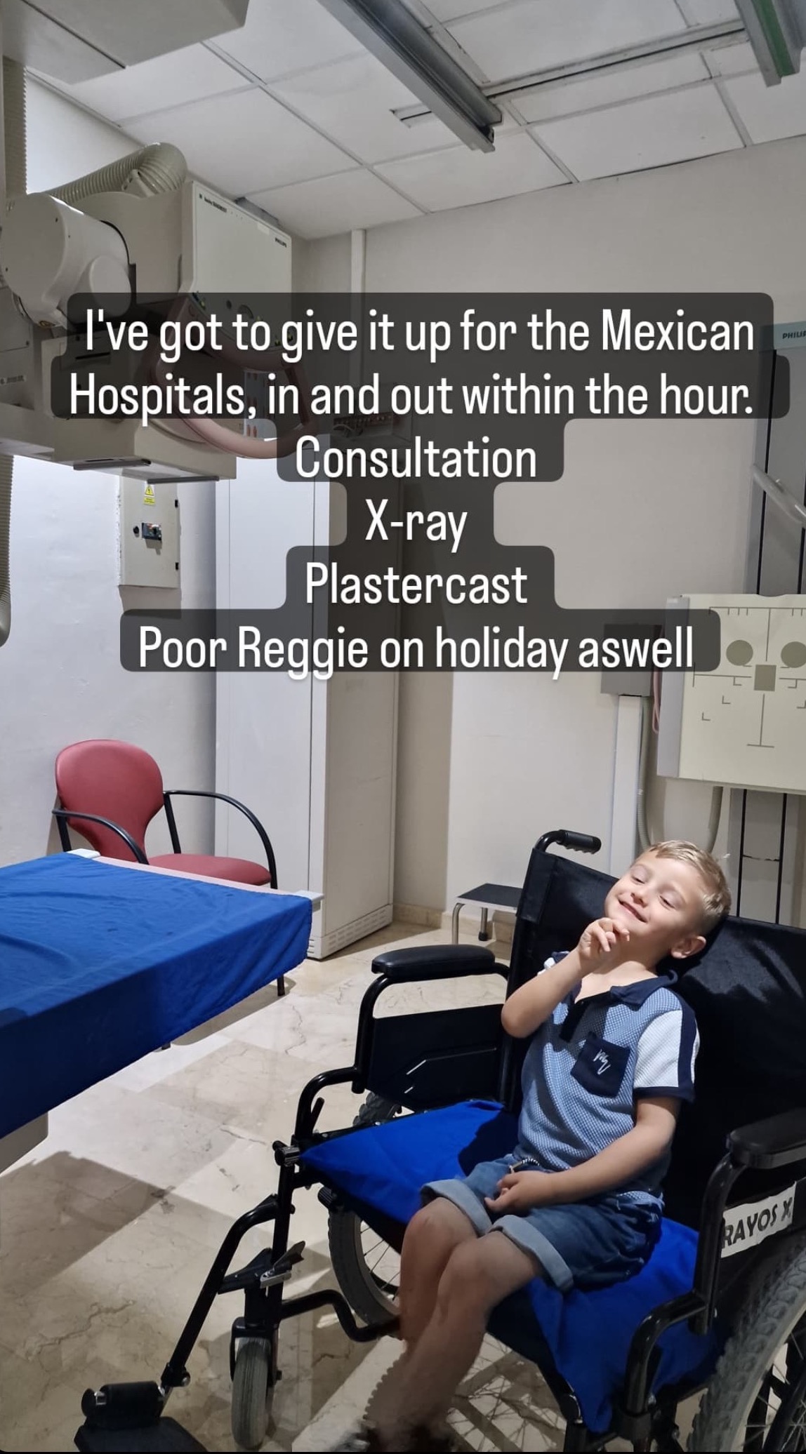Josie Gibson's son Reggie in a wheelchair in hospital