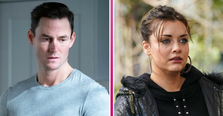 Zack and Whitney looking concerned in EastEnders