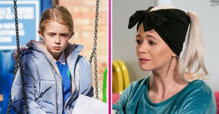Lexi looking upset and Lola crying in EastEnders