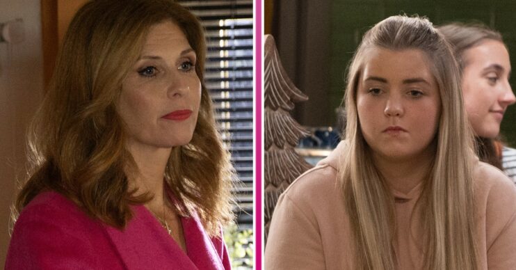 Bernice looking concerned and Cathy looking upset in Emmerdale
