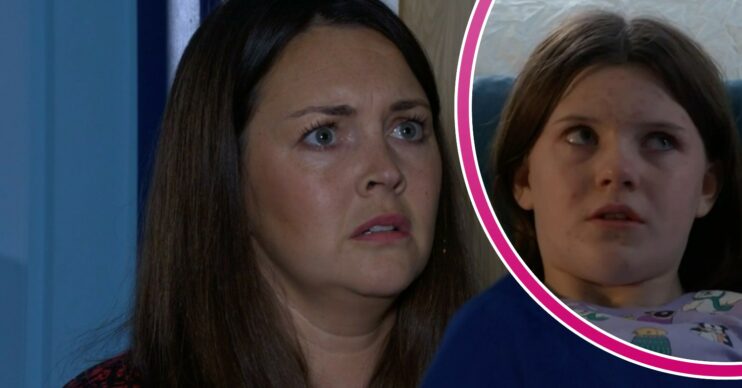 Stacey looking shocked and Lily lying in hospital in EastEnders