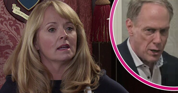 Jenny looking worried and Stephen looking angry in Coronation Street