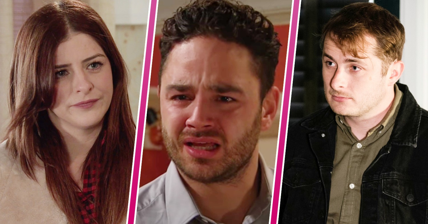 Lydia looking annoyed in Coronation Street, Adam looking upset in Emmerdale and Ben looking shocked in EastEnders