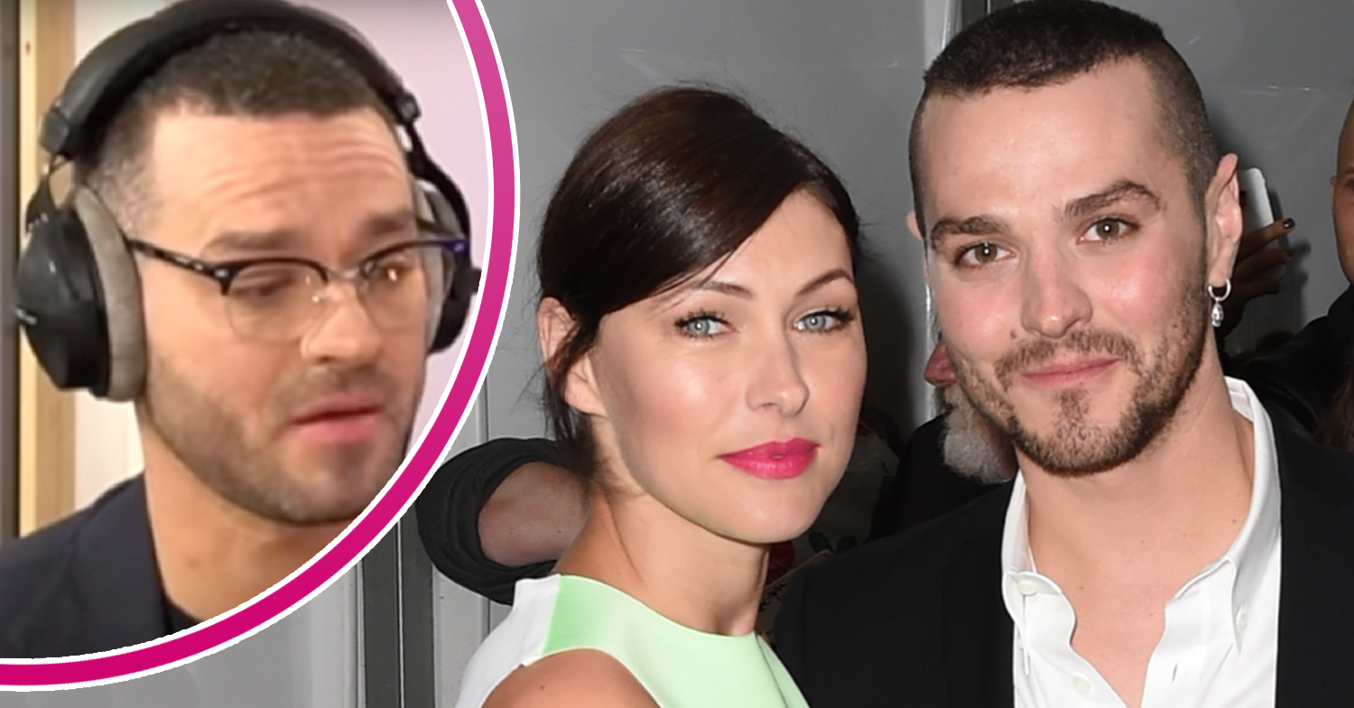 Matt and Emma Willis smiling and wearing headphones