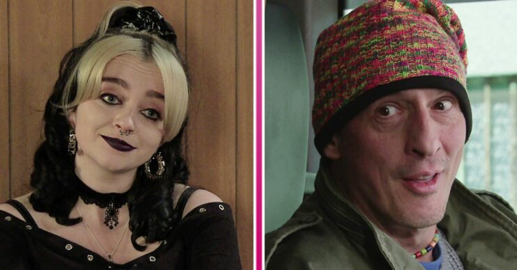 Nina smiling and Spider looking worried in Coronation Street
