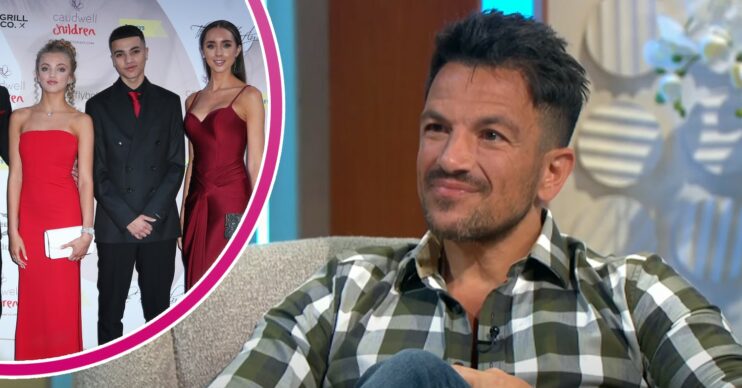 Peter Andre smiling on Lorraine, his children and Emily at event