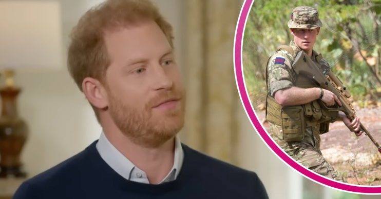 Prince Harry being interviewed on ITV and in Army fatigues