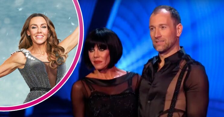 Michelle Heaton and Lukasz Rozycki smiling on Dancing on Ice