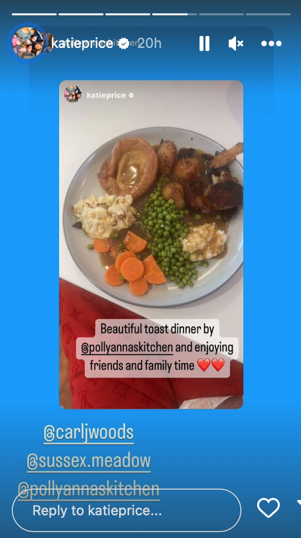 Katie Price's roast dinner on Instagram