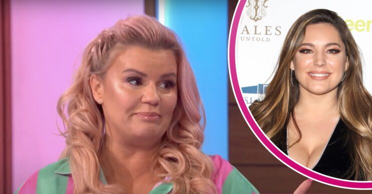 Kerry Katona smiling on Loose Women and Kelly Brook wearing a black dress